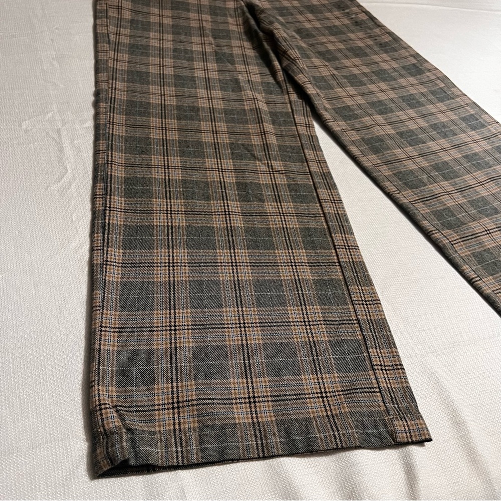 American Eagle Super High-Rise Wide-Leg Plaid Brown /Grey Trouser Pants NWT 10 - Picture 6 of 16